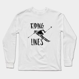 Riding Lines In The Snow, heli skiing, skiing artwork, boarding hoodie, trick t-shirts, piste, snow sports Long Sleeve T-Shirt